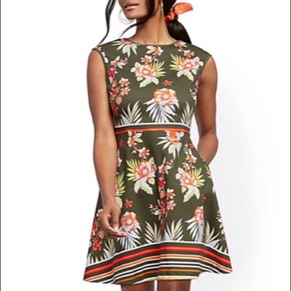 NWT New York & Company Mixed Print and Flare Dress